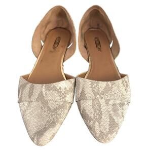 Seychelles Cello Taupe White Snakeskin Embossed d'Orsay Flats Pointed Toe 9 Wide